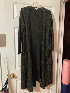 LuLaRoe Sarah Long Cardigan Duster Knit Black With Color Specks Size M